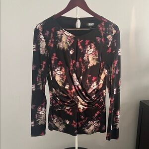 DKNY Women's Abstract Floral Long Sleeve Top - Black and Pink